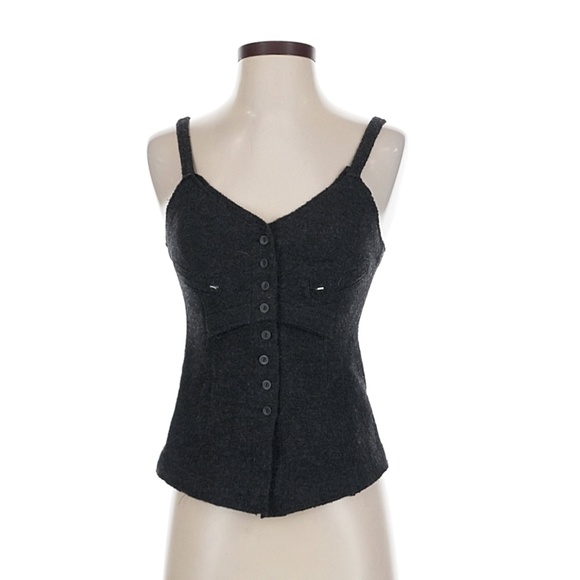 Transit Tops - Black Wool Zipper & Button Tank Top